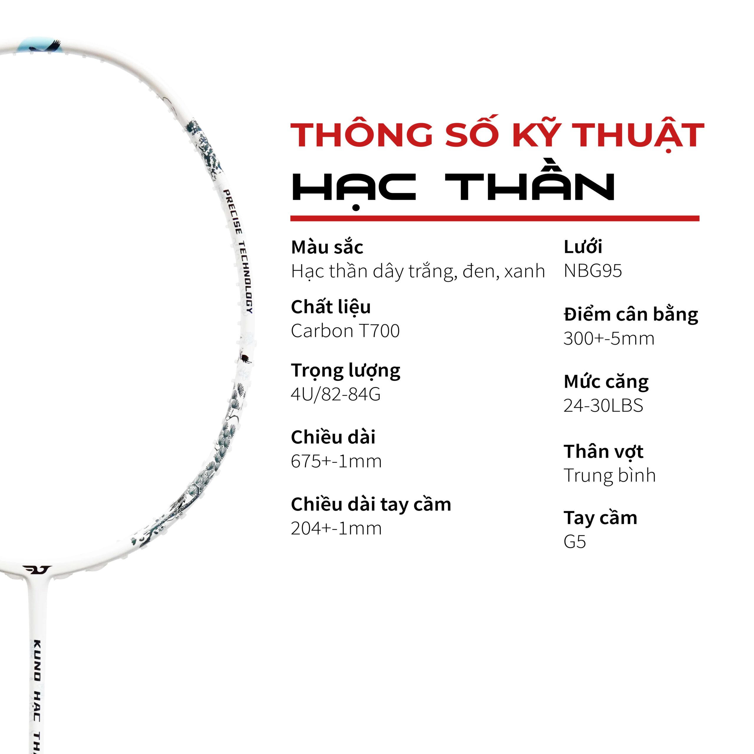 Vợt Cầu Lông Kuno Hạc Thần Tấn Công Uy Lực, Mạnh Mẽ, Chất Liệu Full Carbon Cao Cấp, Trọng Lượng 4U, Căng Max 13,5kg