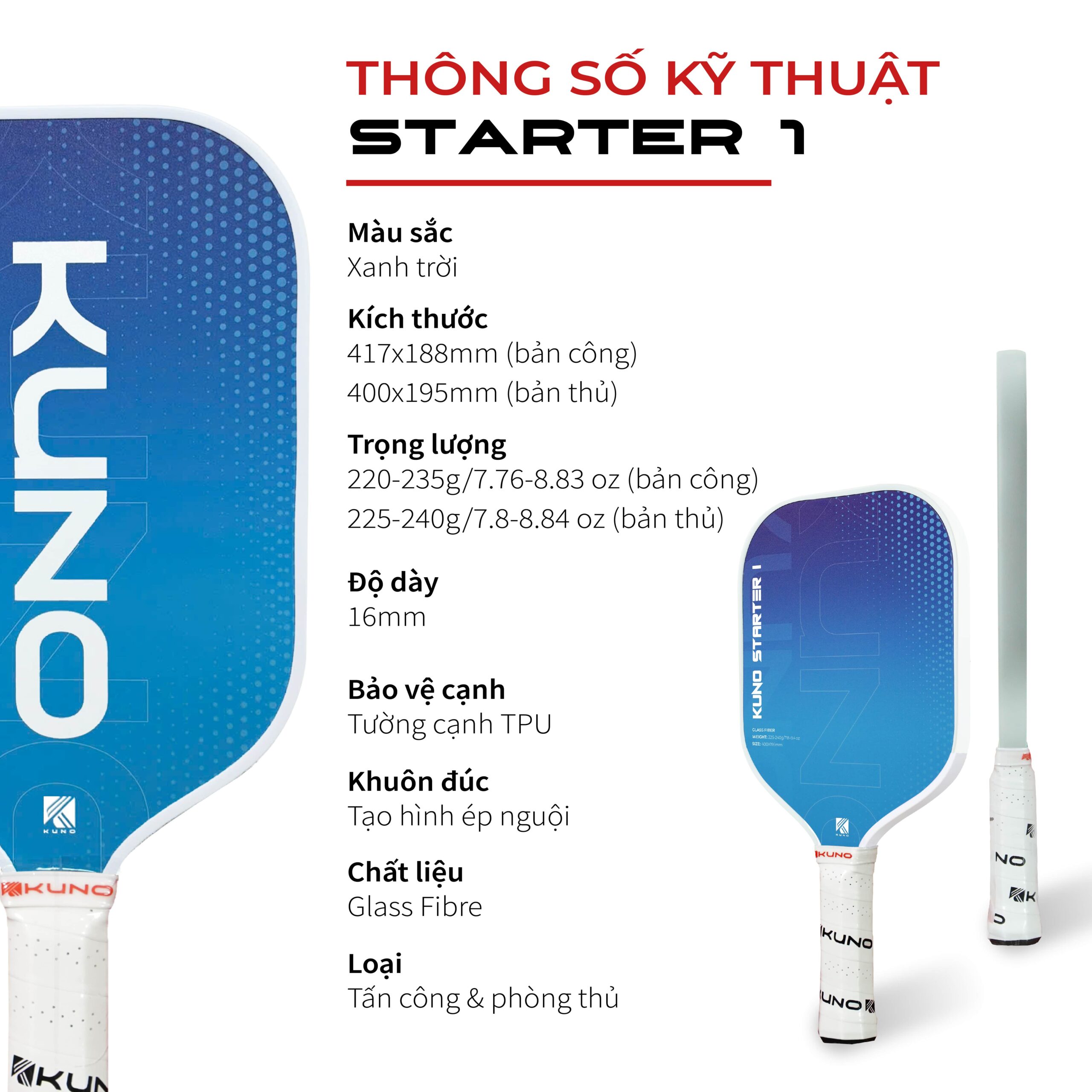 Vợt Pickleball Kuno Starter 1 Chính Hãng Giá Rẻ Dành Cho Người Mới Chơi
