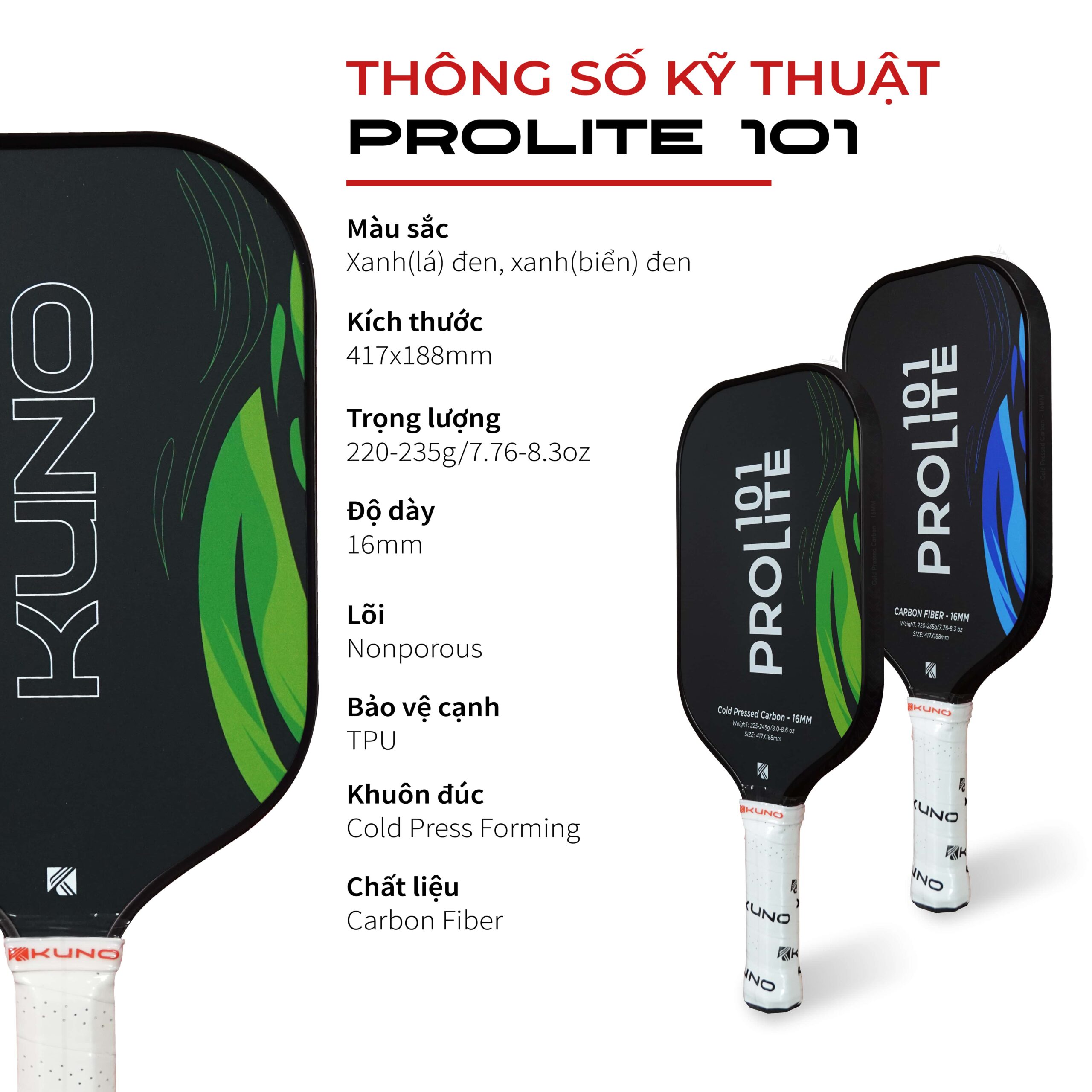 Vợt Pickleball KUNO ProLite 101 – Sức Mạnh Tấn Công và Kiểm Soát Vượt Trội