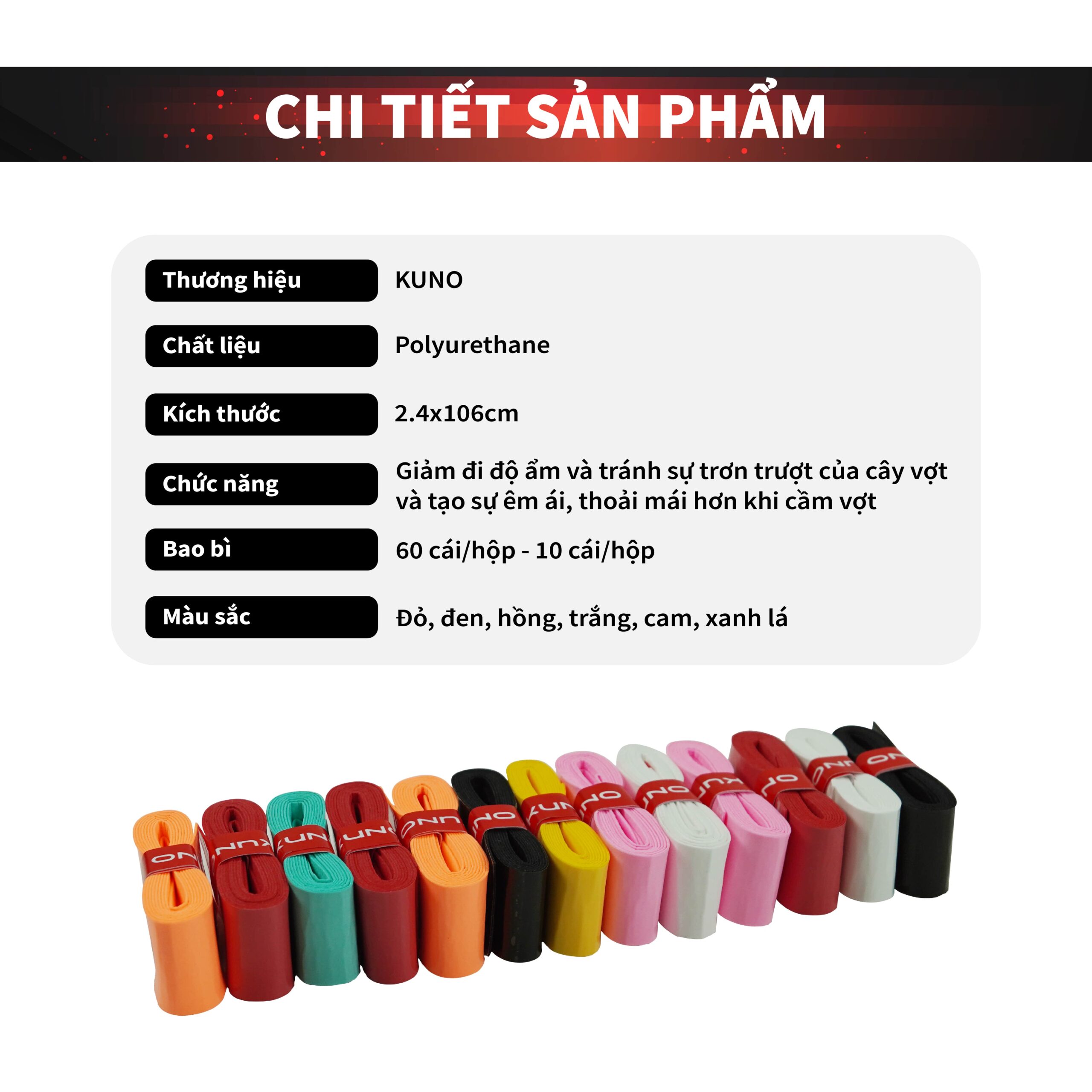 Quấn Cán Vợt Kuno Hộp 10 Chiếc, Êm Tay, Chống Trơn, Mềm Mịn