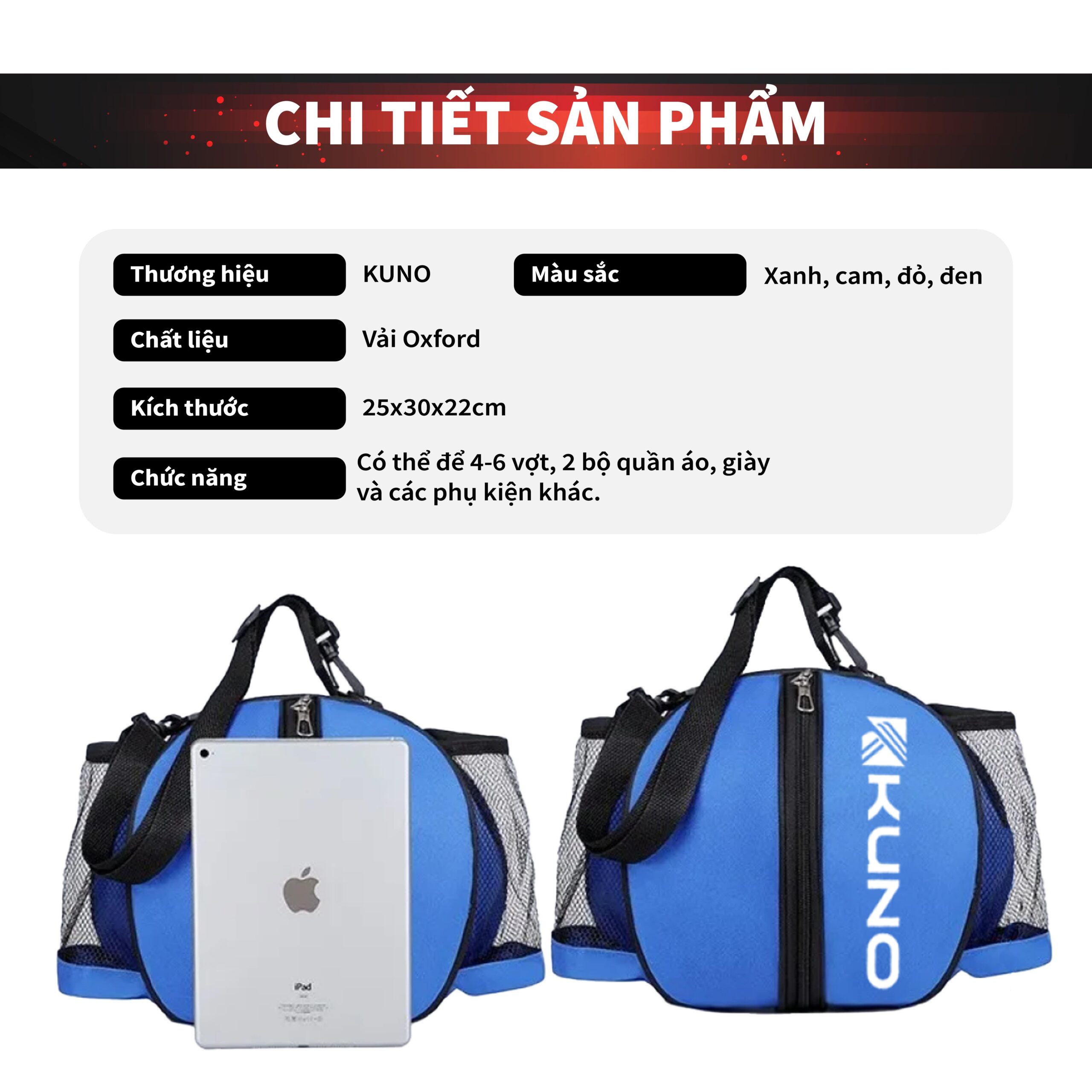 Túi Đựng Bóng Rổ Gấp Gọn KUNO – Quai Đeo Thời Trang, Chất Liệu Cao Cấp