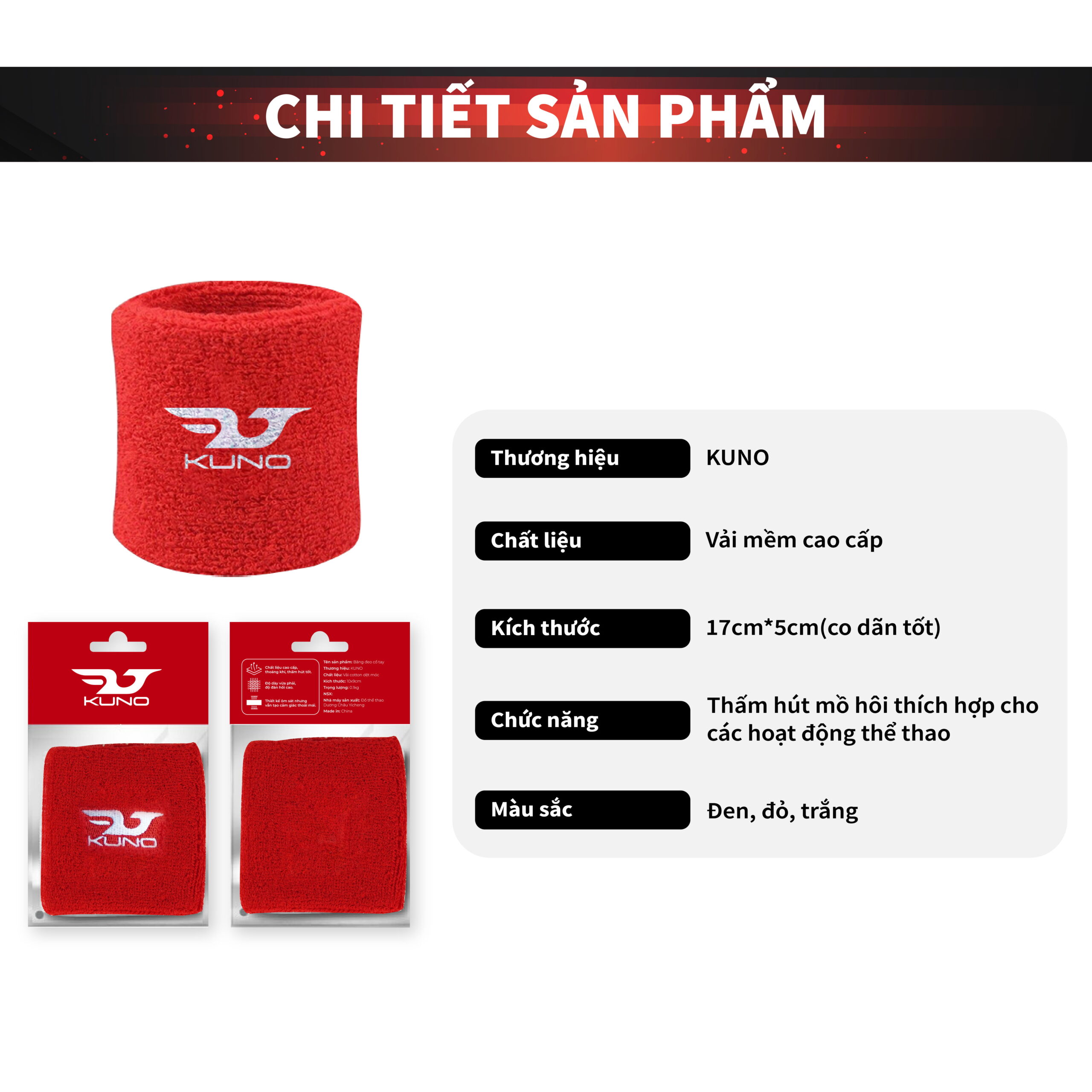 Băng Đô Đeo Cổ Tay KUNO Mềm Mại Thoáng Khí Thấm Hút Mồ Hôi