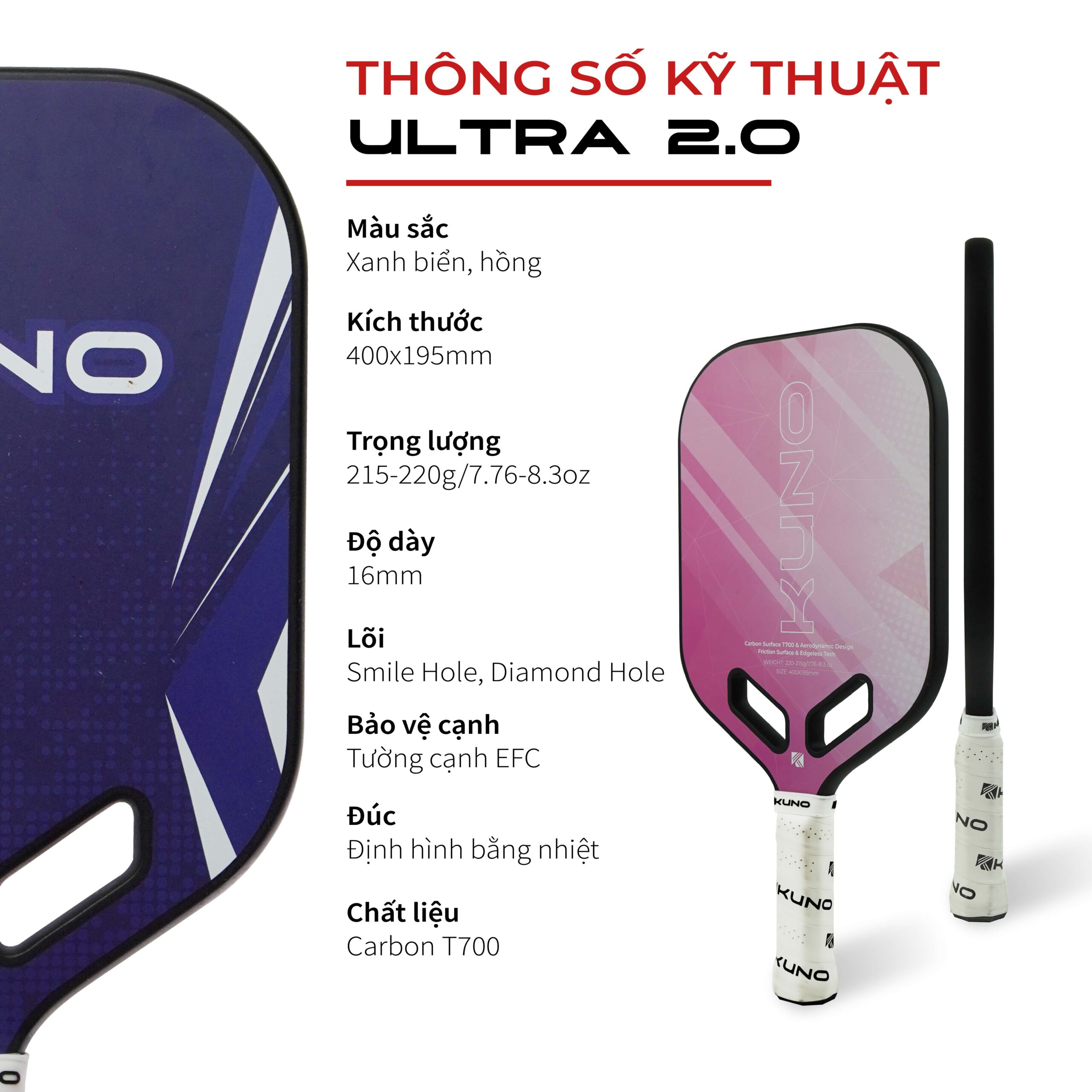 Vợt Pickleball KUNO Ultra 2.0 – Chính Hãng | Hiệu Suất Cao, Bền Bỉ, Phù Hợp Mọi Người Chơi