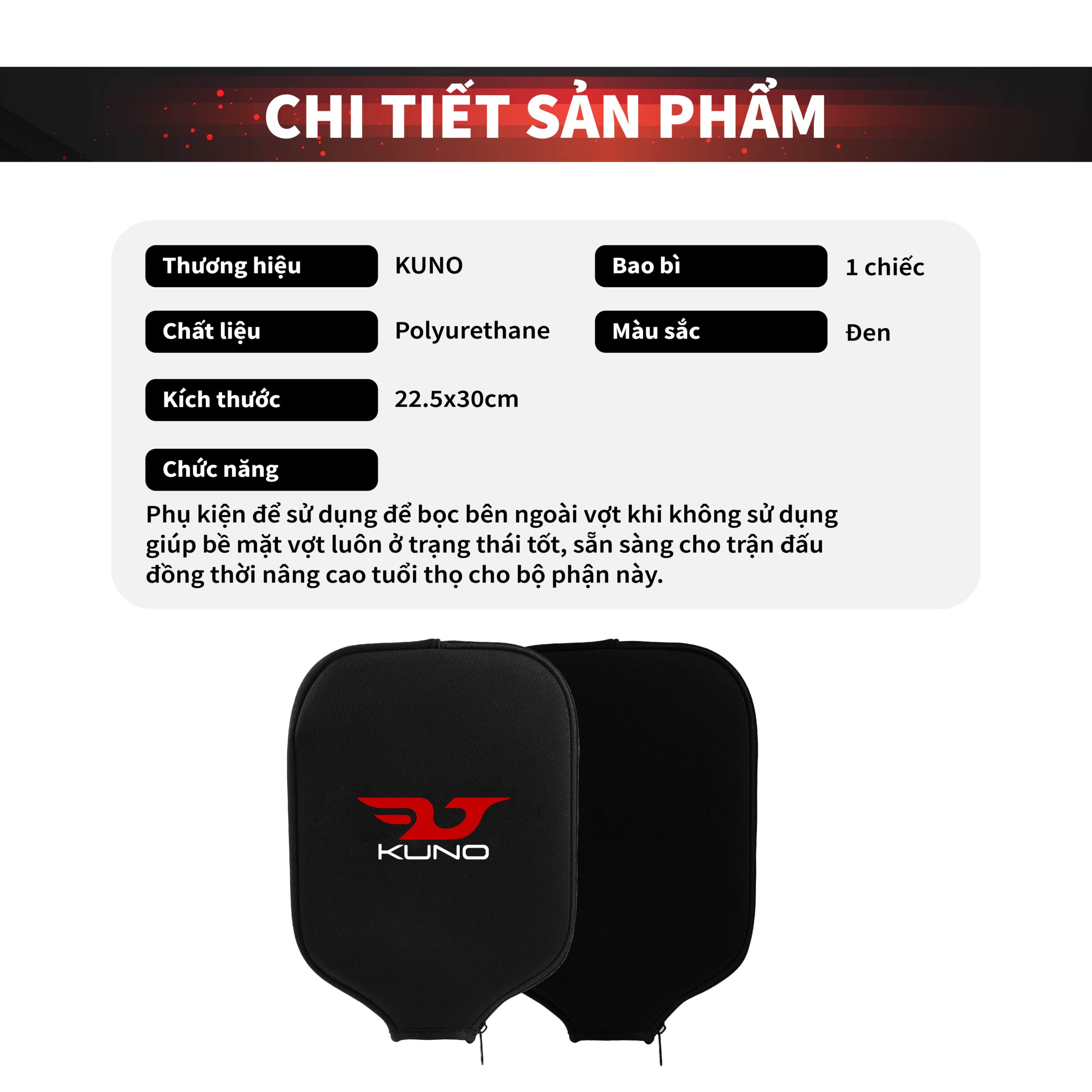 Túi Đựng Vợt Pickleball KUNO Chính Hãng, Túi Chống Sốc, Bảo Vệ Mặt Vợt