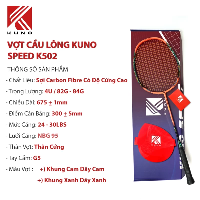 Vợt Cầu Lông KUNO SPEED K502 Vợt Tấn Công Công Nghệ Hyper Power Chất Liệu Sợi Carbon Fibre Cao Cấp Trọng Lượng 4U 82G