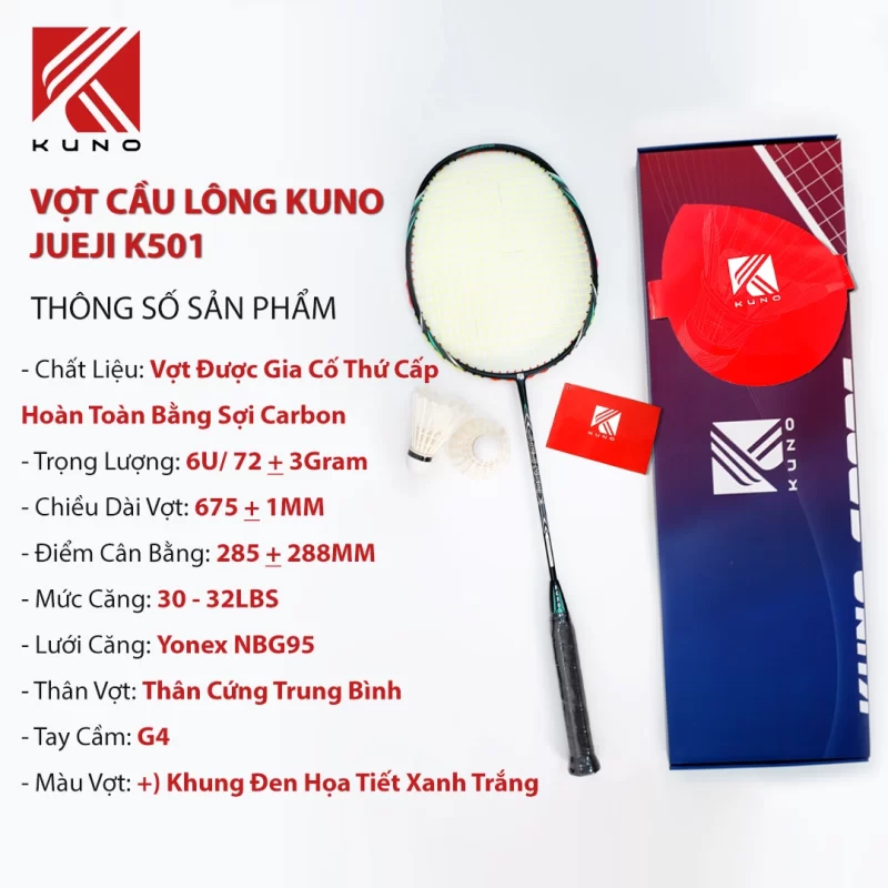 Vợt Cầu Lông KUNO JUEJI K501 Full Carbon Cao Cấp Trọng Lượng 6U Công Thủ Toàn Diện