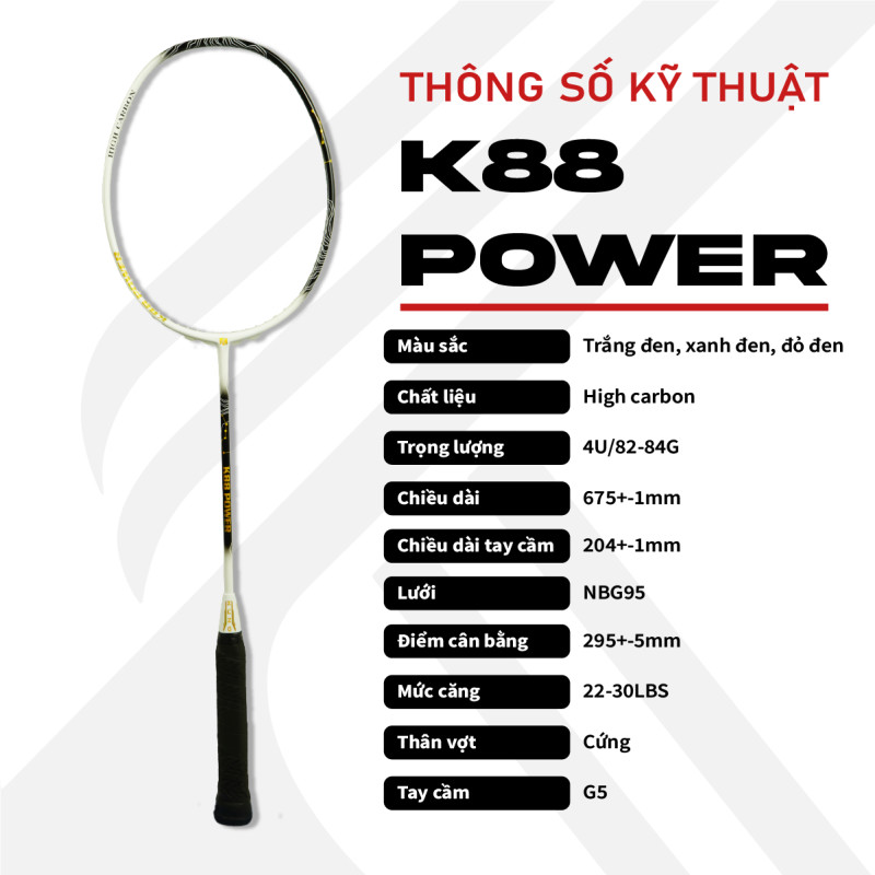 Vợt Cầu Lông KUNO K88 POWER Trọng Lượng 4U, Thiên Công, Chất Liệu Sợi Carbon Chất Lượng Cao