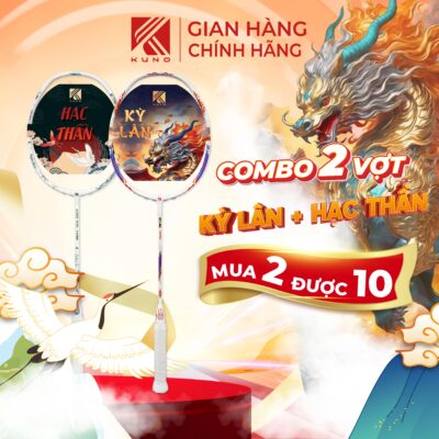 Combo 2 Cây Vợt Cầu Lông KUNO HẠC THẦN VÀ KUNO KÌ LÂN full carbon cao cấp, trọng lượng 4U tấn công uy lực