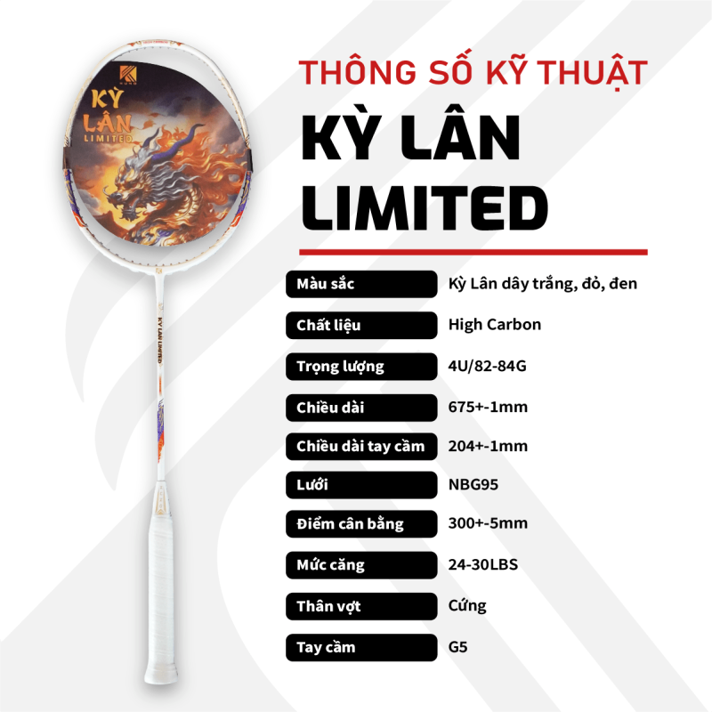 Vợt Cầu Lông KUNO Kỳ Lân Limited Trọng Lượng 4U Dòng Vợt Chuyên Tấn Công Phản Tạt , Được Gia Cố 2 Lần Chắc Chắn, Phiên Bản Kỷ Niệm LIMITED