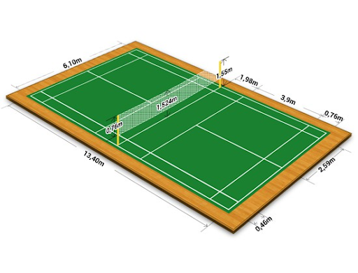 Kích thước sân cầu lông đánh đơn sẽ có chiều dài và đường chéo giống với đánh đôi