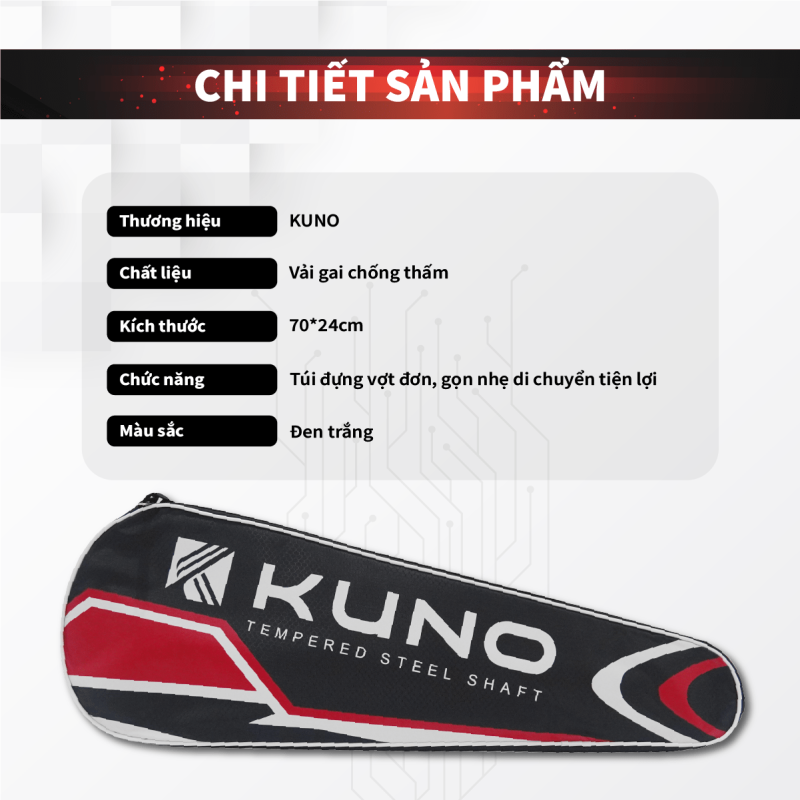 Túi đựng vợt cầu lông 1 ngăn Kuno, chất liệu vải gai chống thấm nước - K001