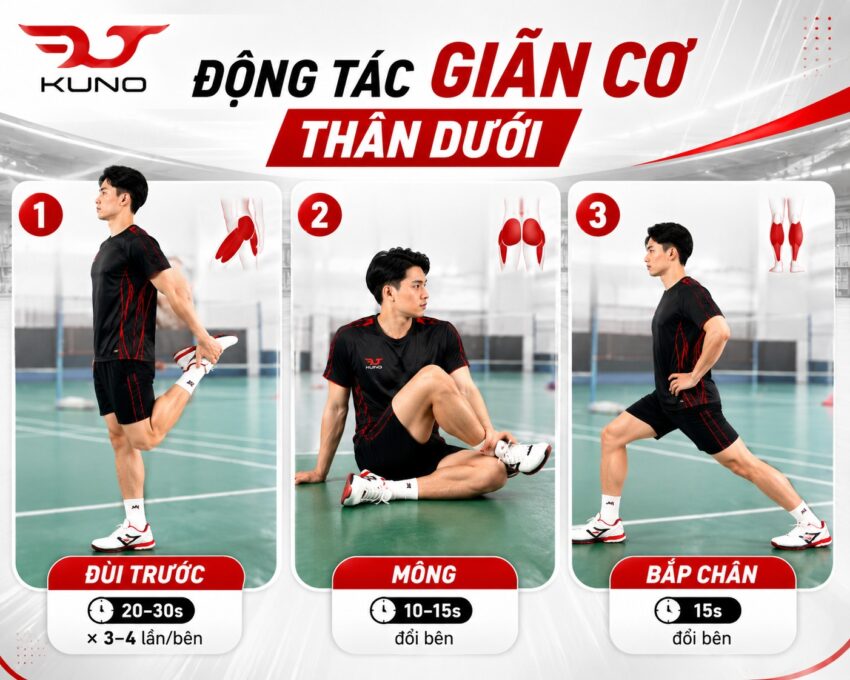 giãn cơ sau khi chơi cầu lông