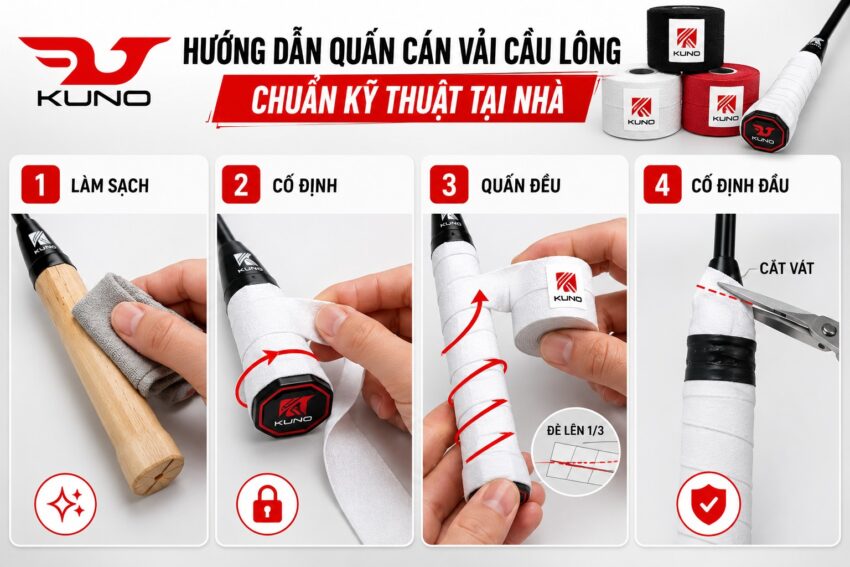 Hướng dẫn cách quấn cán vải cầu lông chuẩn kỹ thuật tại nhà